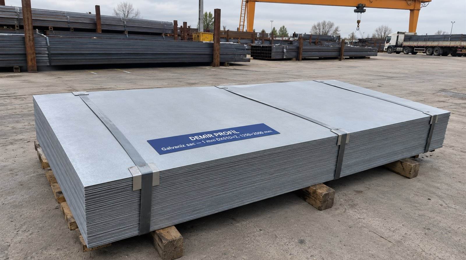 Galvaniz sac 1 mm DX51D+Z, 1250×2500 mm, açık saha profil stoğunda