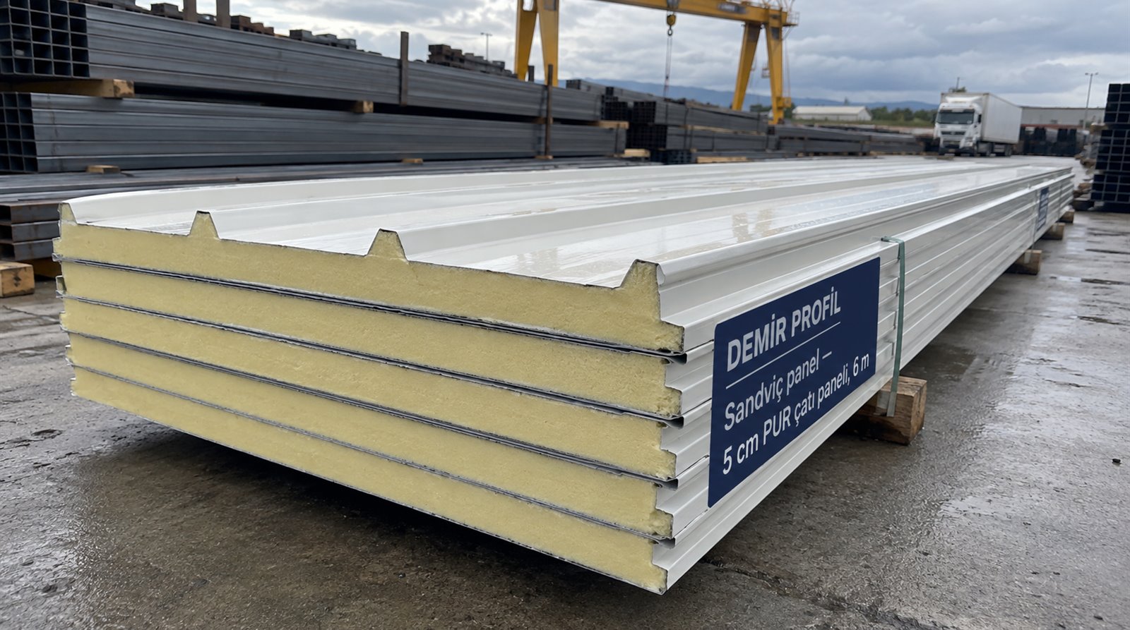 Sandviç panel 5 cm PUR çatı paneli, 6 m, açık saha profil stoğunda